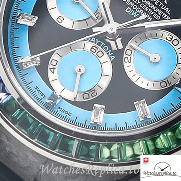 Swiss Rolex Daytona Replica Black Rubber strap 40MM Blue Dial - WatchesReplica.is