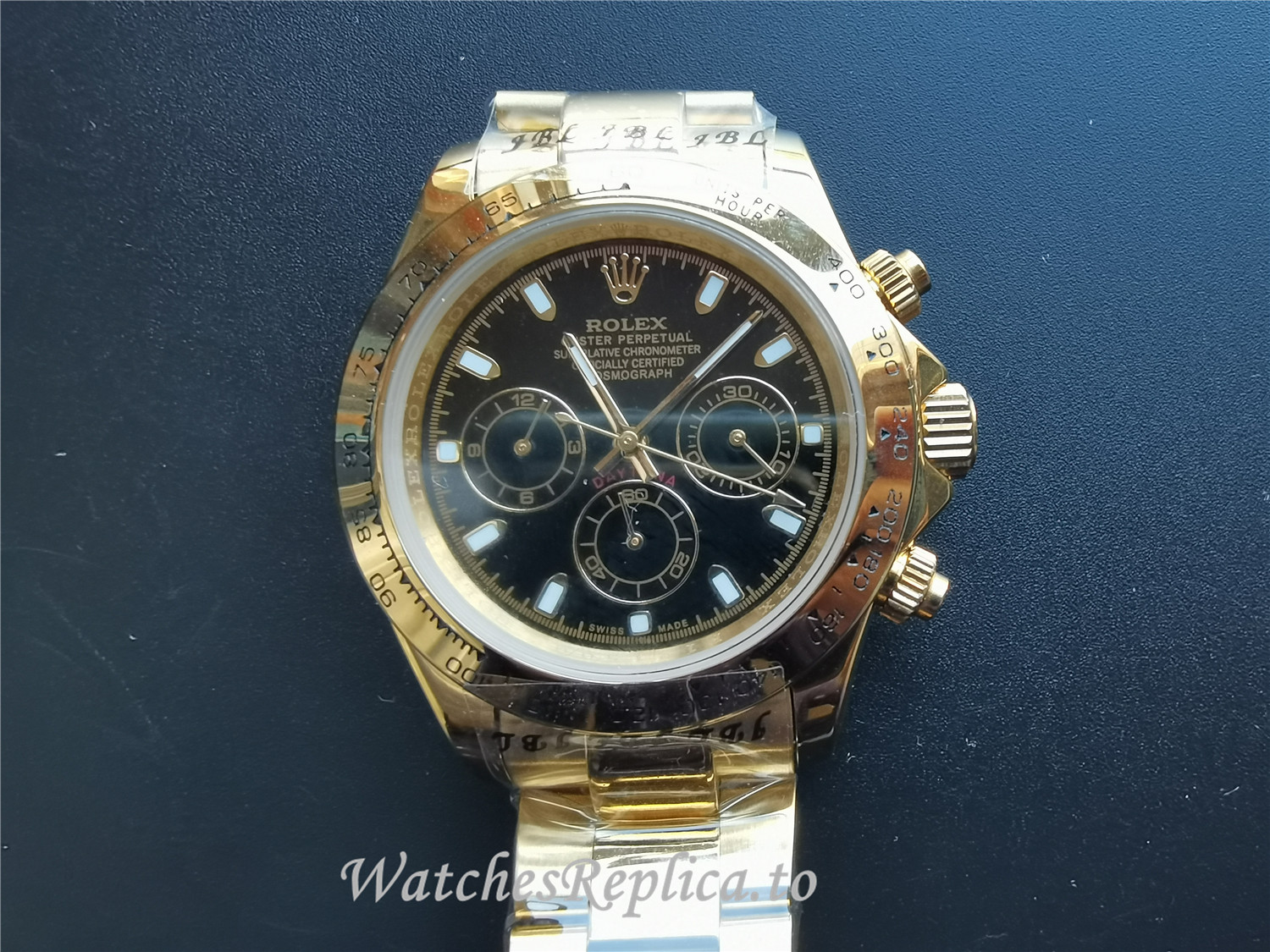Swiss Rolex Daytona Cosmograph Replica 116528 Yellow Gold Bezel 40MM - WatchesReplica.is