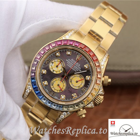 Swiss Rolex Daytona Replica 116598RBOW Yellow Gold strap 40MM - WatchesReplica.is