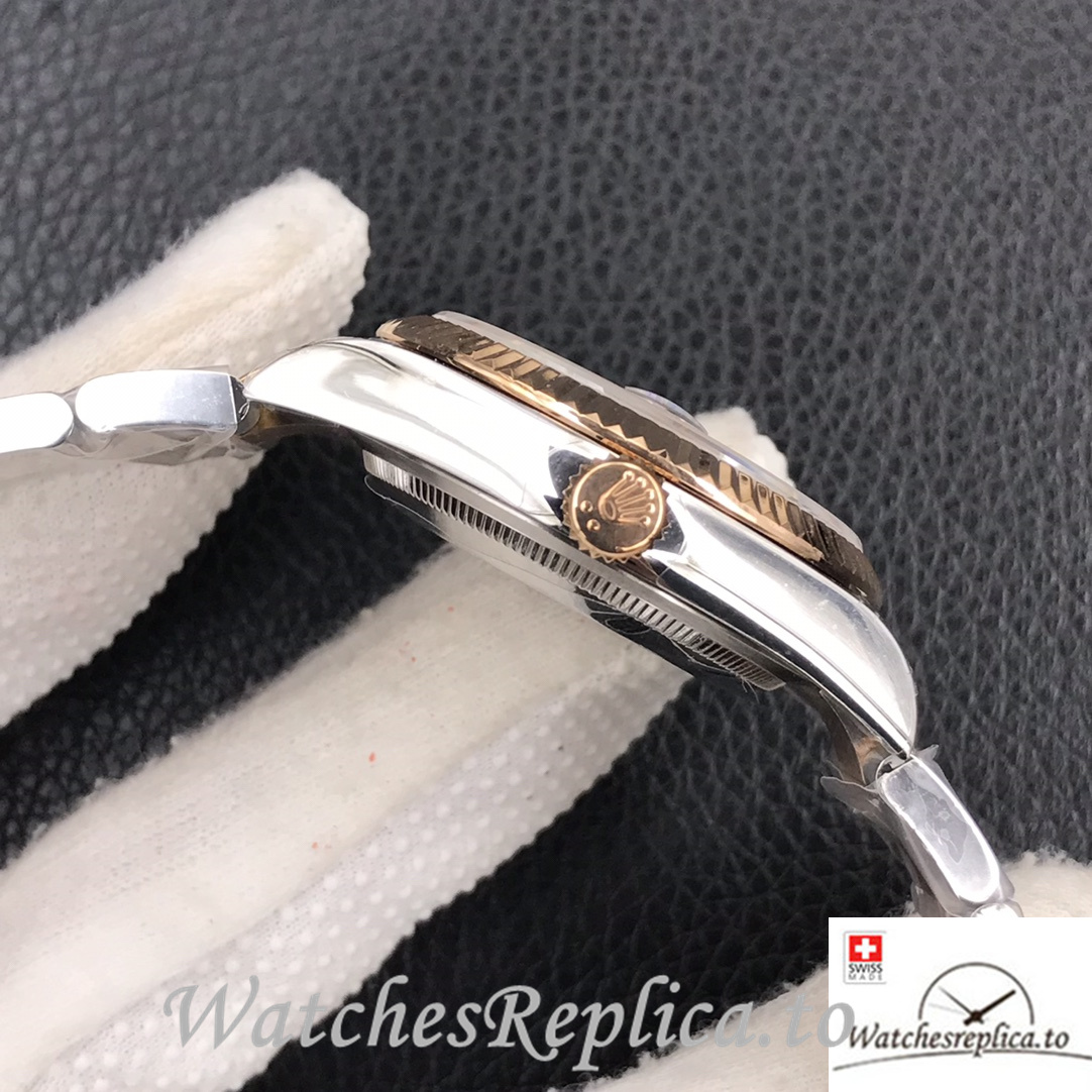 Swiss Rolex Datejust Replica Stainless steel strap 36MM Rose Gold Green Dial Sticks Marks - WatchesReplica.is