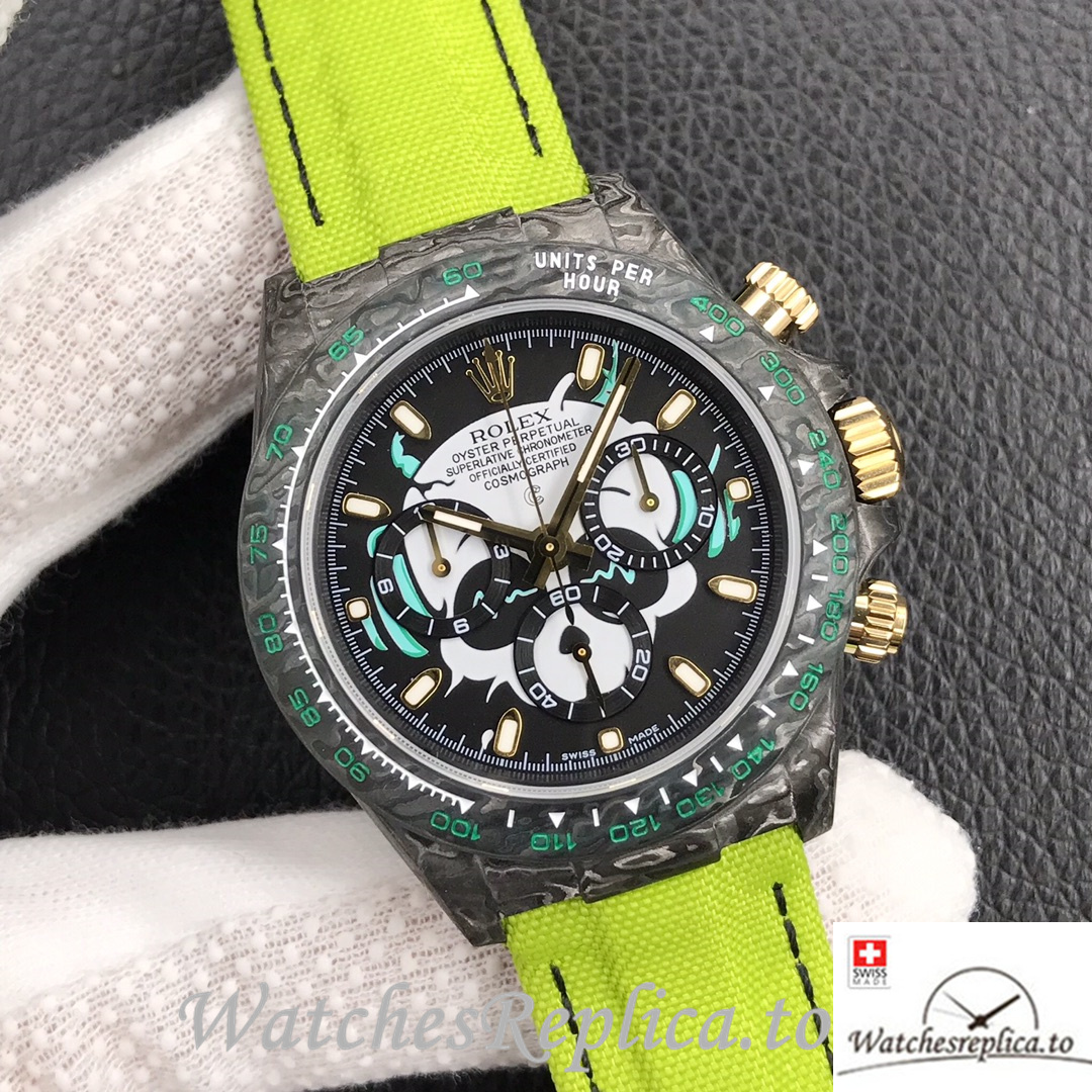 Swiss Rolex Daytona Replica Green Canvas strap 40MM Black Dial - WatchesReplica.is