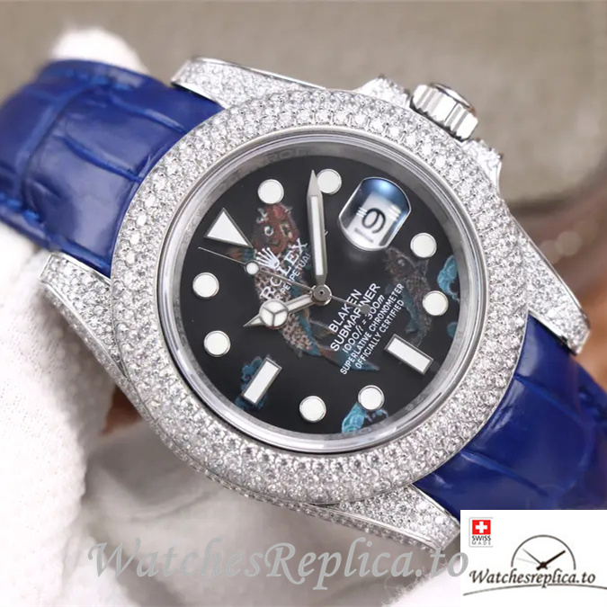 Swiss Rolex Submariner Replica Leather strap 40MM - WatchesReplica.is