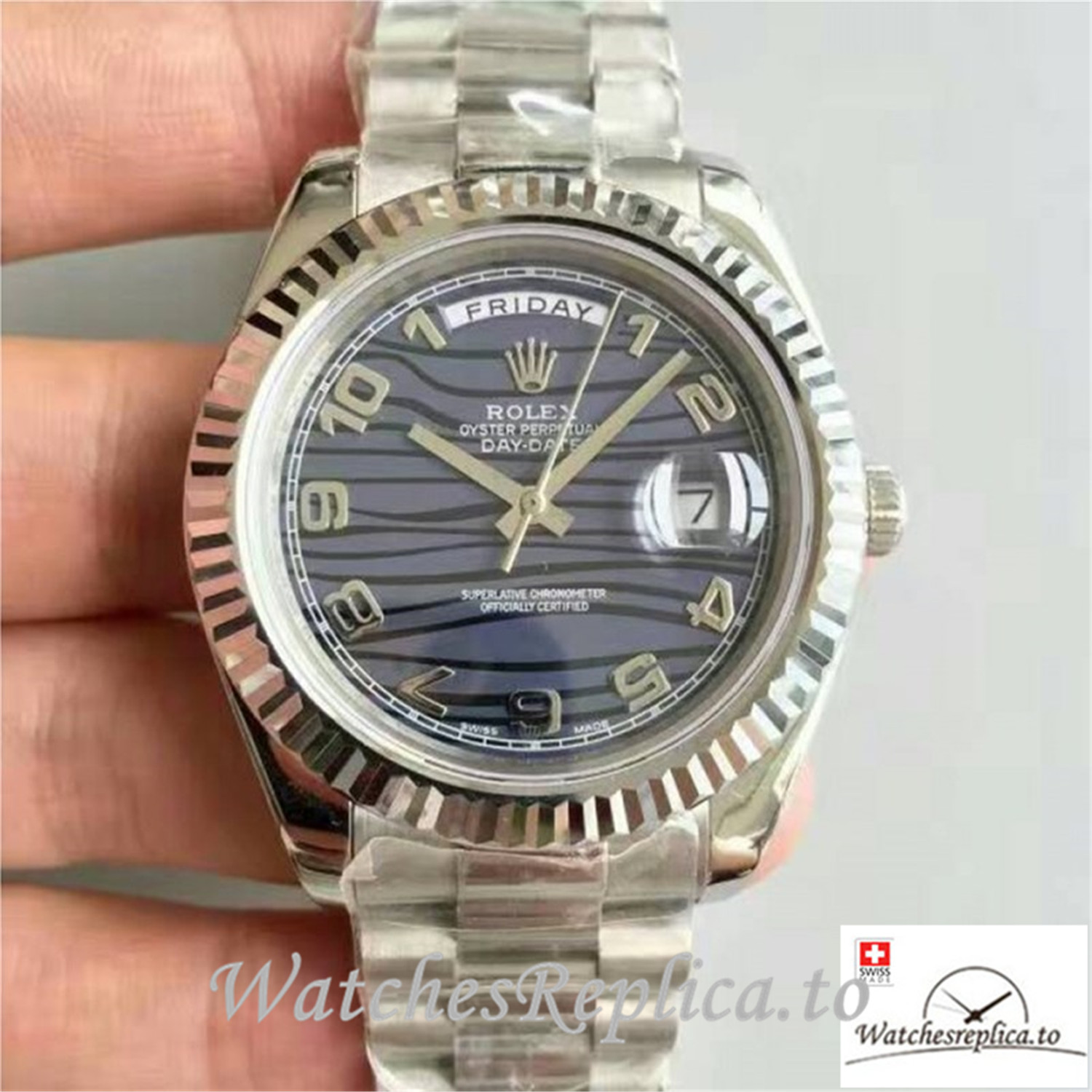 Swiss Rolex Day Date Replica 218239 Stainless Steel Strap 41MM - WatchesReplica.is