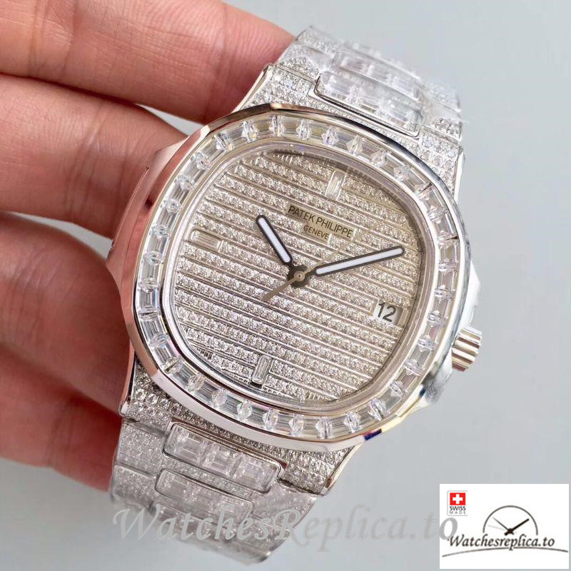 Swiss Patek Philippe Nautilus Jumbo Replica 5719/1G-001 002 Diamonds Strap 40MM - WatchesReplica.is