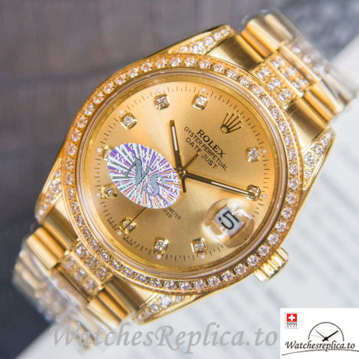 Swiss Rolex Datejust Replica Yellow Gold strap 40MM - WatchesReplica.is