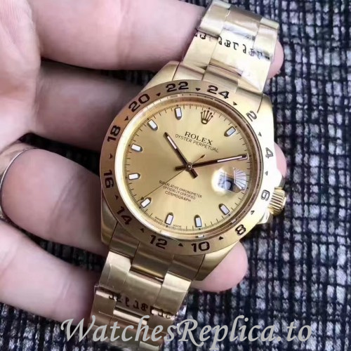 Swiss Rolex Explorer Replica Yellow Gold strap 42MM - WatchesReplica.is