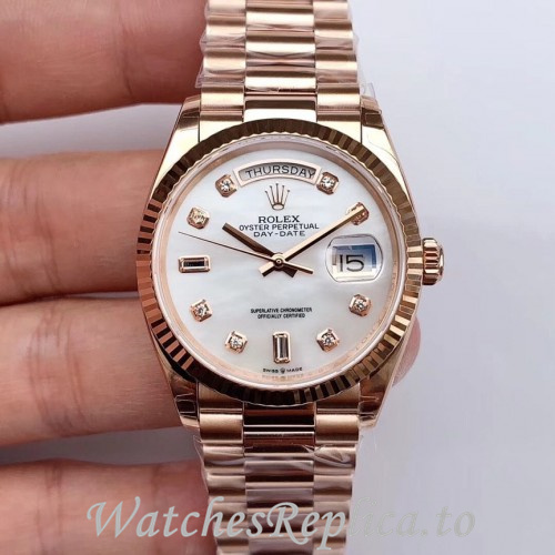 Swiss Rolex Day Date Replica 128235 Rose Gold strap 36MM - WatchesReplica.is