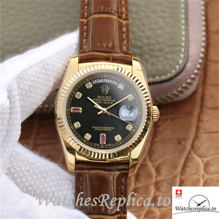 Swiss Rolex Day-Date Replica 118138 Leather strap 36MM - WatchesReplica.is