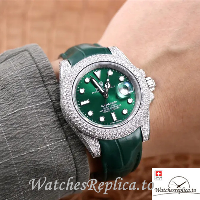 Swiss Rolex Submariner Replica Leather strap 40MM - WatchesReplica.is