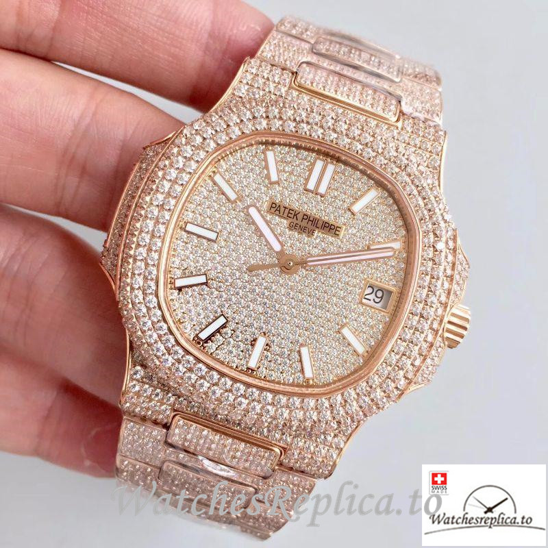 Swiss Patek Philippe Nautilus Jumbo Replica 5719/10G-010 Diamonds Bezel 40MM - WatchesReplica.is