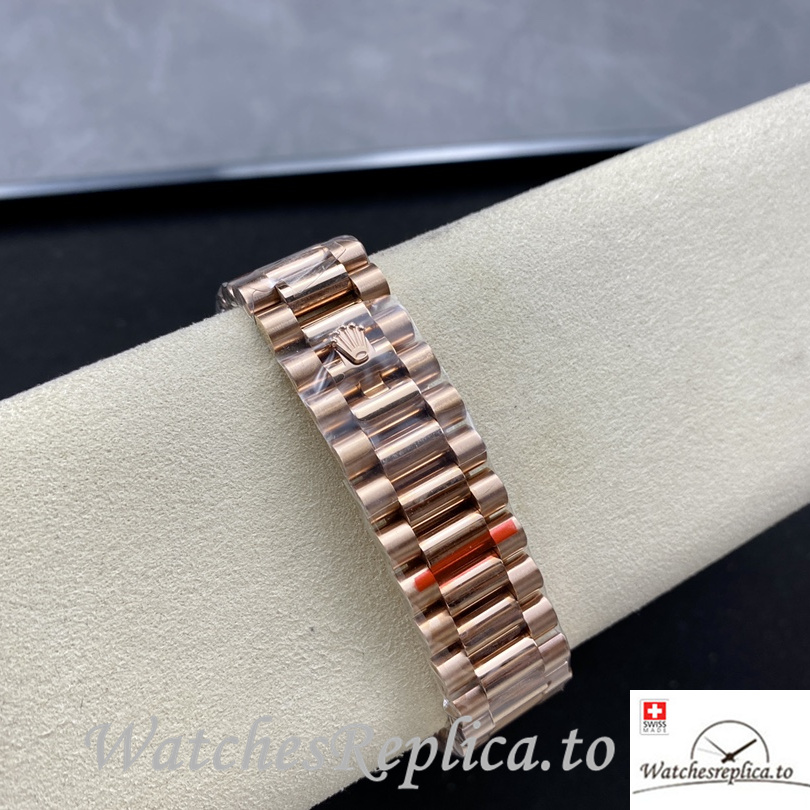 Swiss Rolex Day Date Replica Rose Gold strap 40MM Blue Dial - WatchesReplica.is