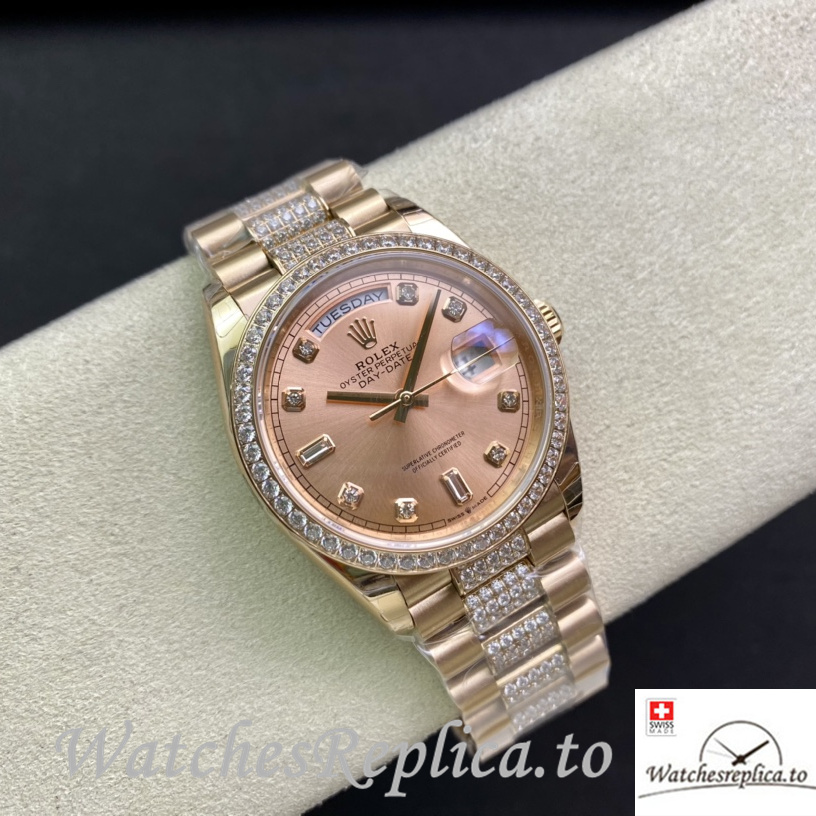 Swiss Rolex Datejust 128348 Replica Rose Gold strap 36MM - WatchesReplica.is