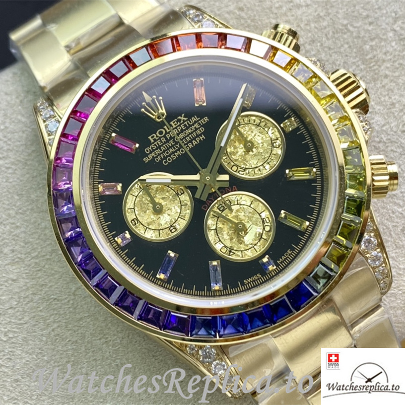Swiss Rolex Daytona 116598RBOW Replica Yellow Gold strap 40MM - WatchesReplica.is