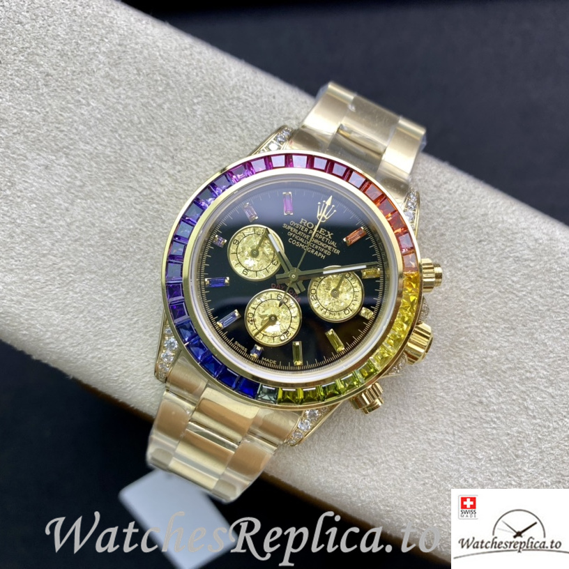 Swiss Rolex Daytona 116598RBOW Replica Yellow Gold strap 40MM - WatchesReplica.is