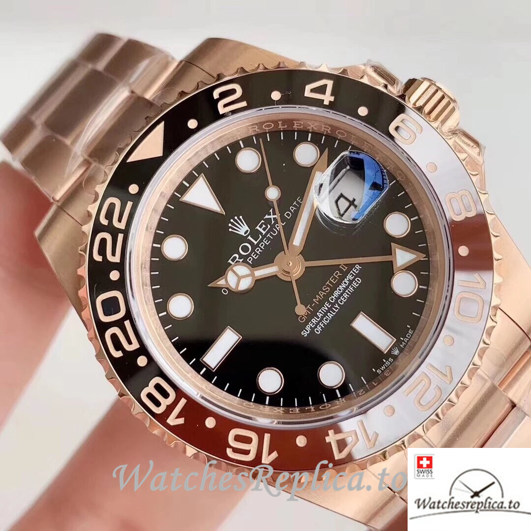 Swiss Rolex GMT-Master Replica 126715 Rose Gold strap 40MM - WatchesReplica.is