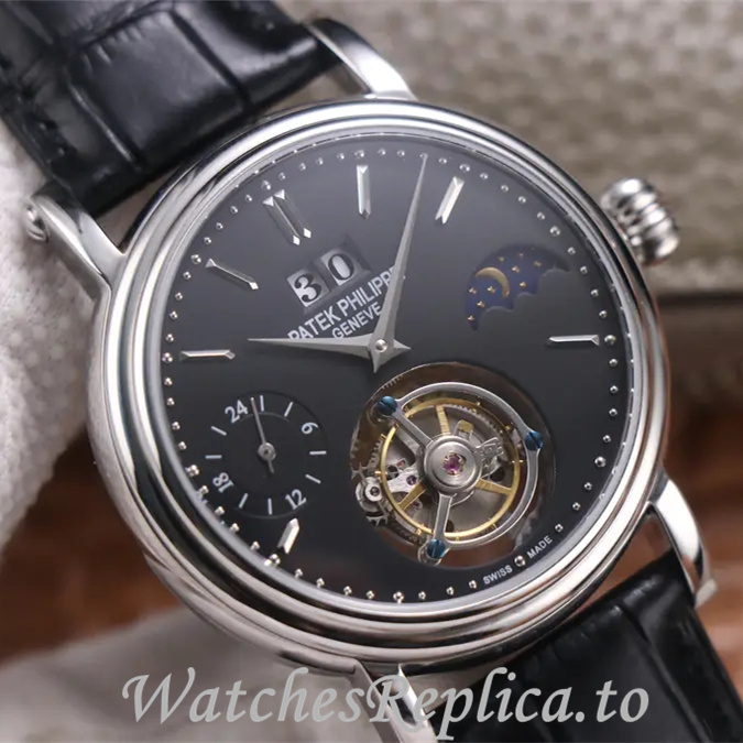 Patek Philippe Replica Complications Leather Rubber strap 42MM - WatchesReplica.is