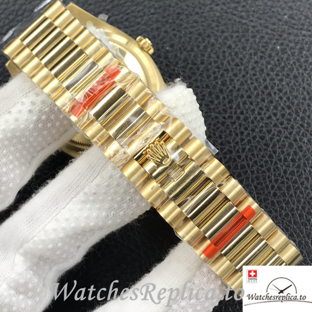 Swiss Rolex Day Date Replica 128238 Yellow Gold strap 36MM Green Dial - WatchesReplica.is