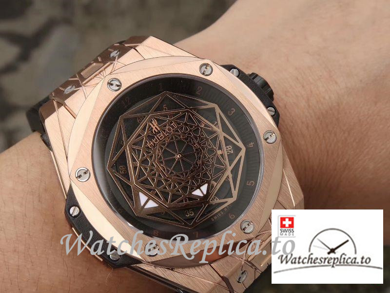 Swiss Hublot Big Bang Sang Bleu King Gold Replica 415.OX.1118.VR.MXM17 Black Strap 45MM - WatchesReplica.is