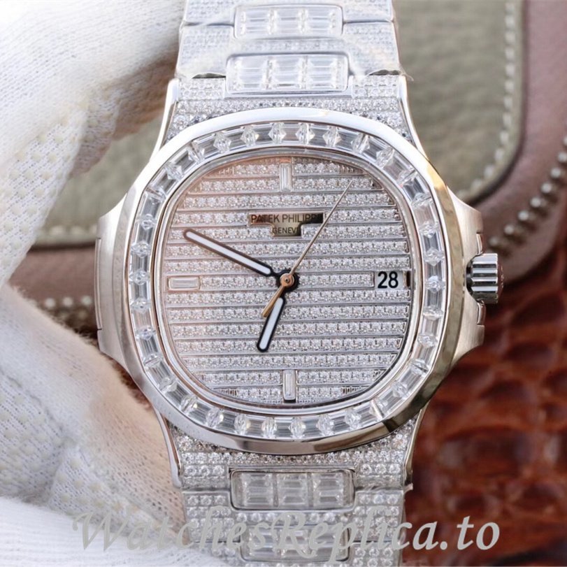 Patek Philippe Replica Nautilus 5719 White Gold strap 40MM - WatchesReplica.is