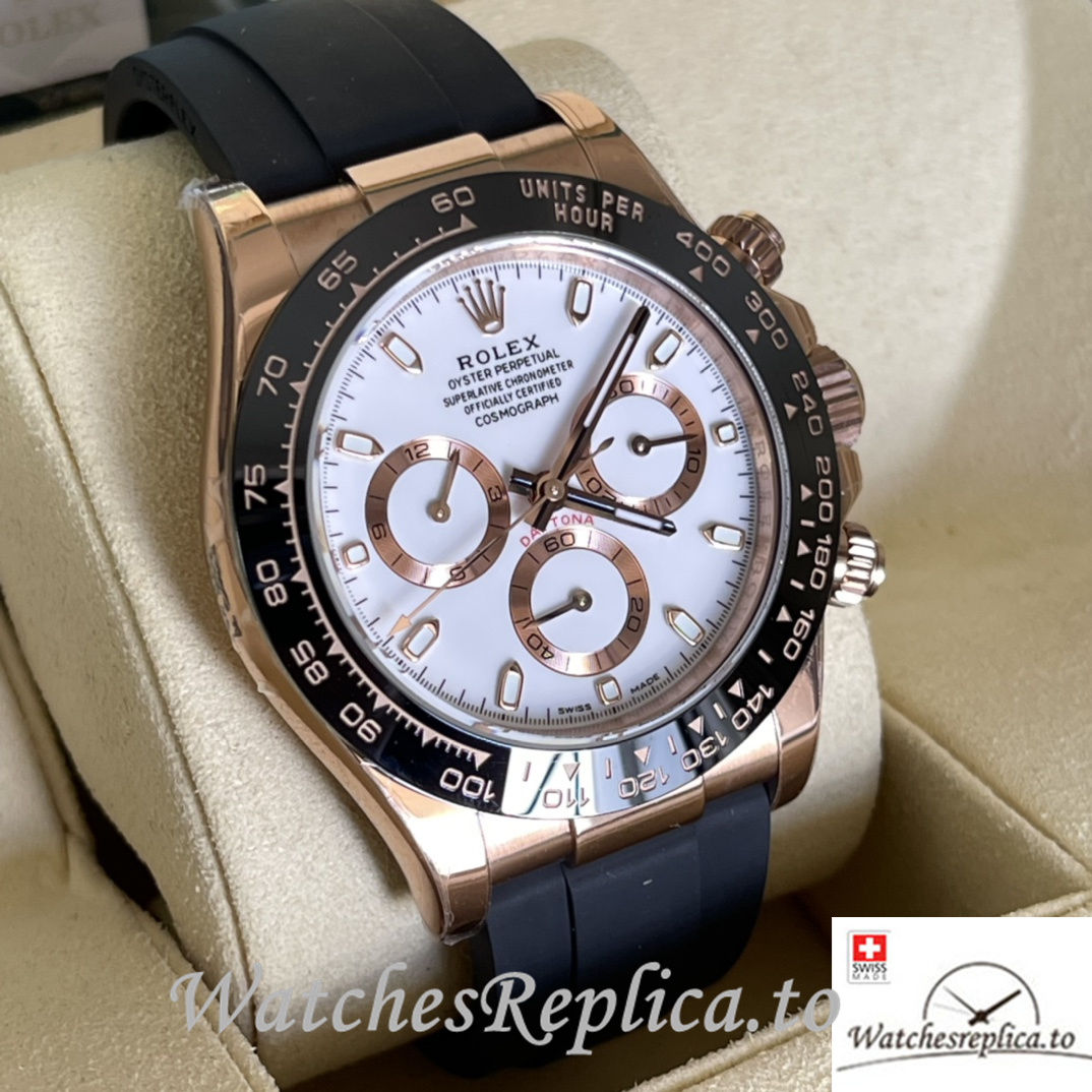 Swiss Rolex Daytona Replica Rubber strap 40MM White Dial Sticks Marks - WatchesReplica.is