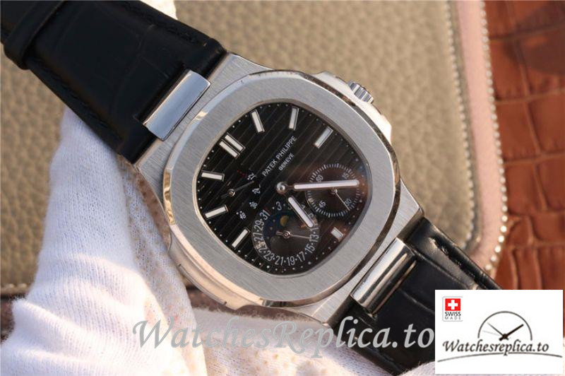 Swiss Patek Philippe Nautilus Moonphase Replica 5712G-001 Black Strap 40MM - WatchesReplica.is
