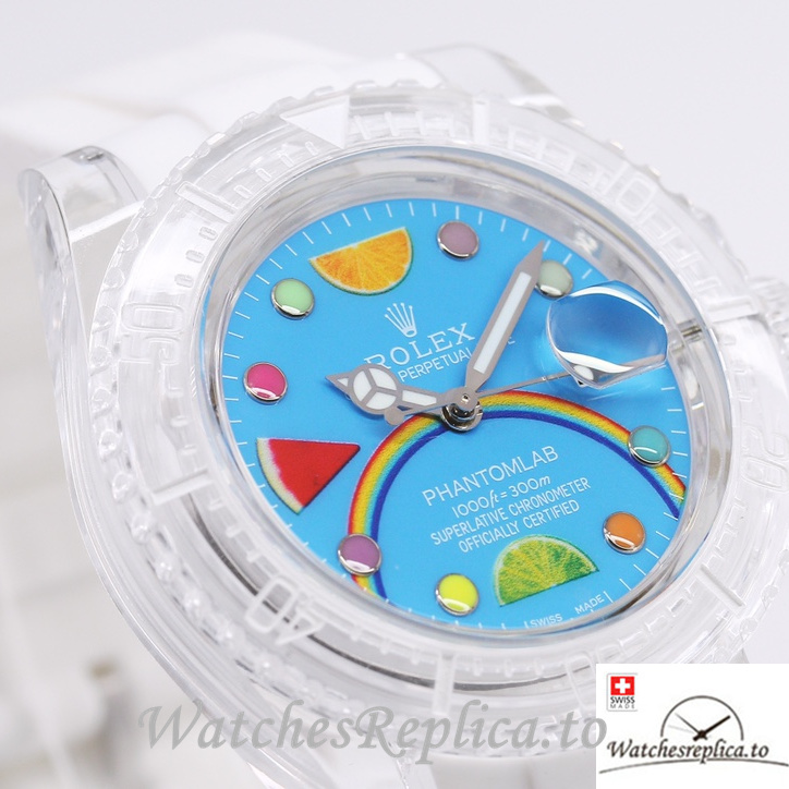 Swiss Rolex Submariner Replica Rubber strap 40MM PHANTOMLAB&ROLEX Blue Dial - WatchesReplica.is