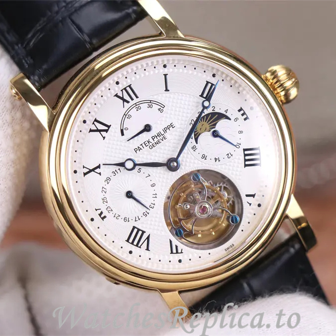 Patek Philippe Replica Complications Leather strap 42MM - WatchesReplica.is