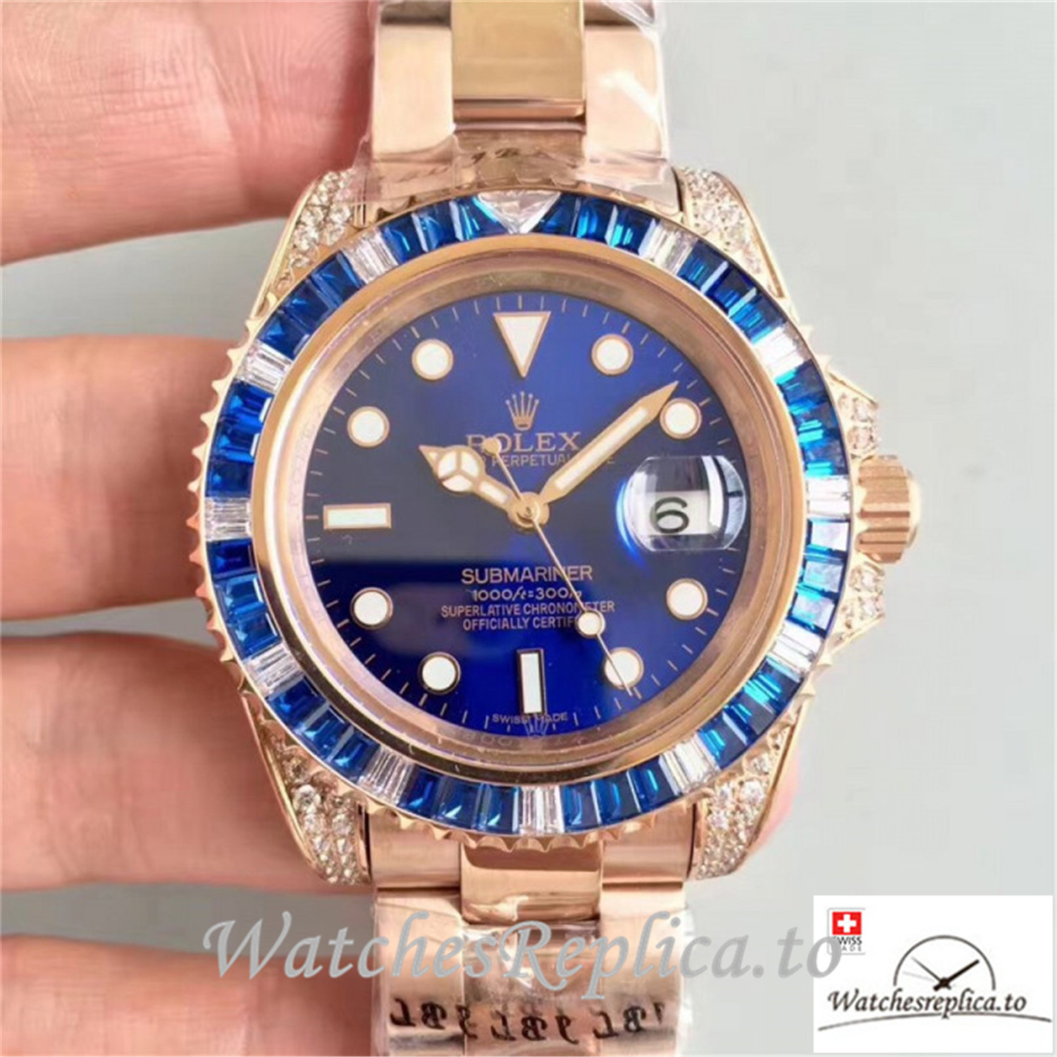 Swiss Rolex Submariner Replica 116618LB 001 Diamonds Bezel 40MM - WatchesReplica.is