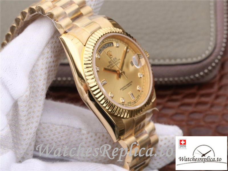 Swiss Rolex Day Date II Replica 218238 Yellow Gold Strap 40MM - WatchesReplica.is