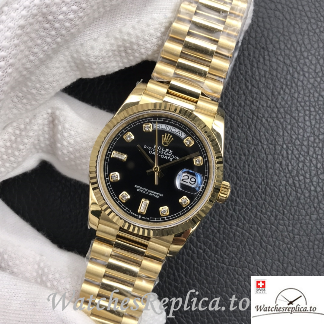 Swiss Rolex Day Date Replica 128238 Yellow Gold strap 36MM - WatchesReplica.is