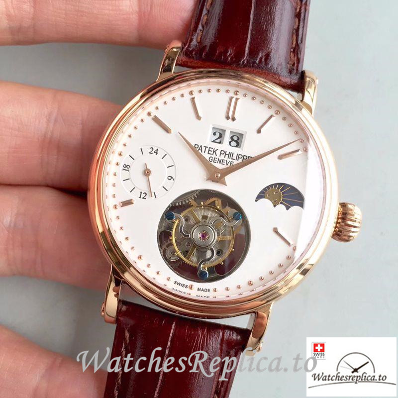 Swiss Patek Philippe Tourbillon Moonphase 24H Power Reserve Replica Brown Strap 42MM - WatchesReplica.is