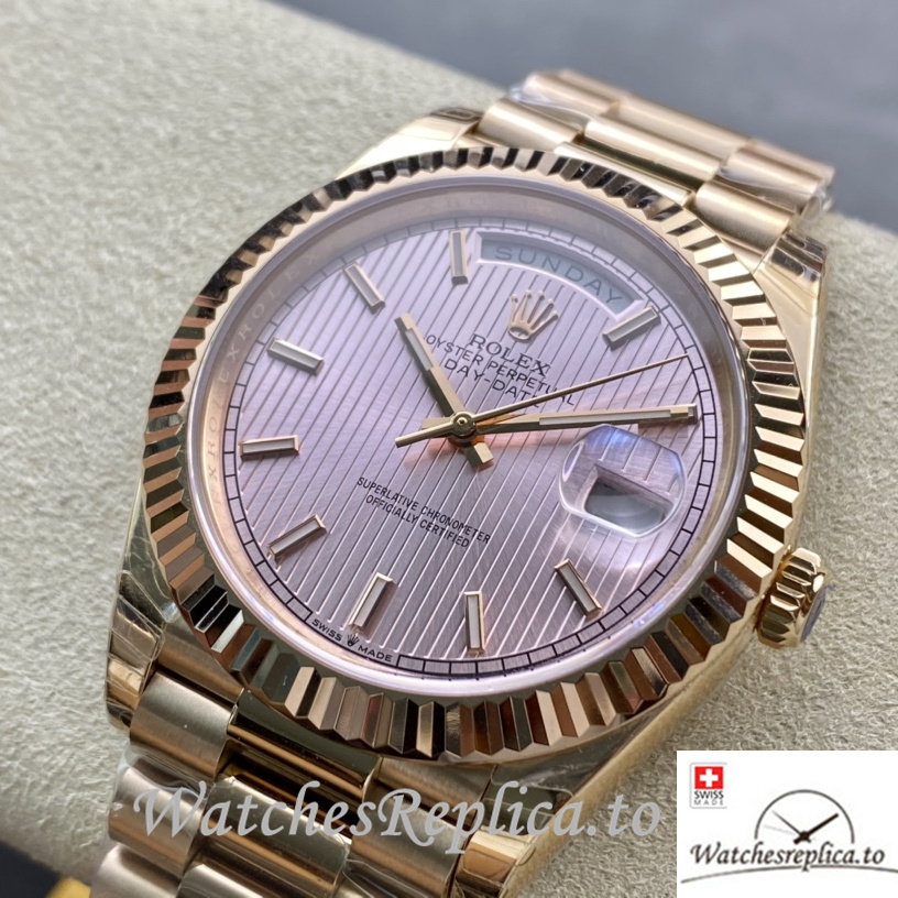 Swiss Rolex Day Date Replica 228235 Rose Gold strap 40MM - WatchesReplica.is