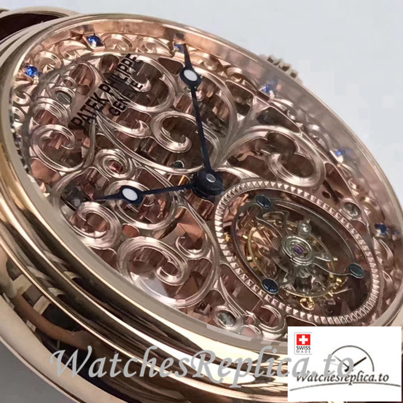 Swiss Patek Philippe Tourbillon Replica Brown Strap 42MM - WatchesReplica.is