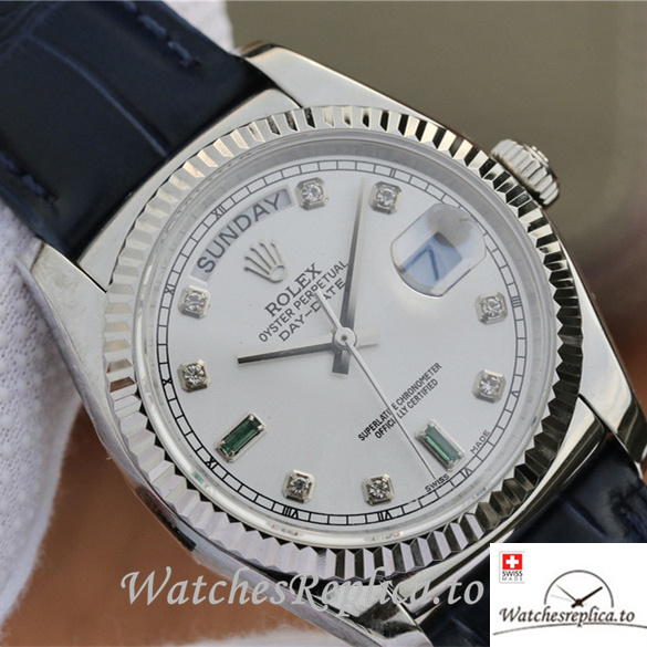 Swiss Rolex Day-Date Replica 118139 Leather strap 36MM - WatchesReplica.is