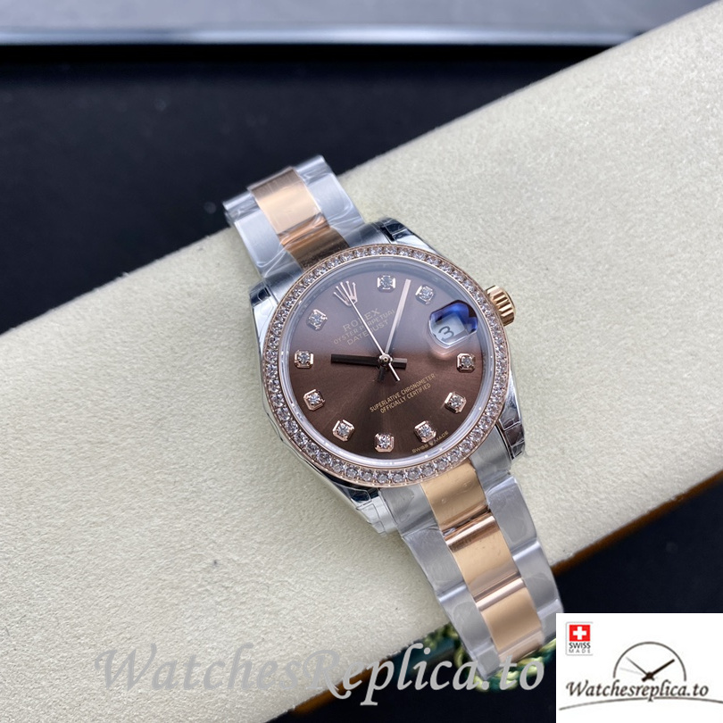 Swiss Rolex Datejust Replica Stainless steel strap 31MM Brown Dial Diamonds - WatchesReplica.is