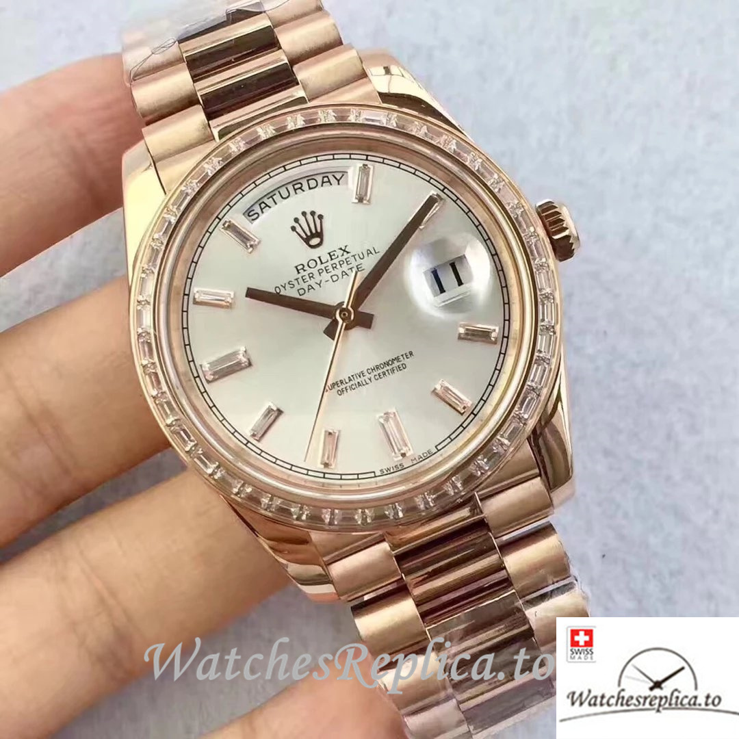 Swiss Rolex Day-Date Replica 228345 Rose Gold strap 40MM - WatchesReplica.is