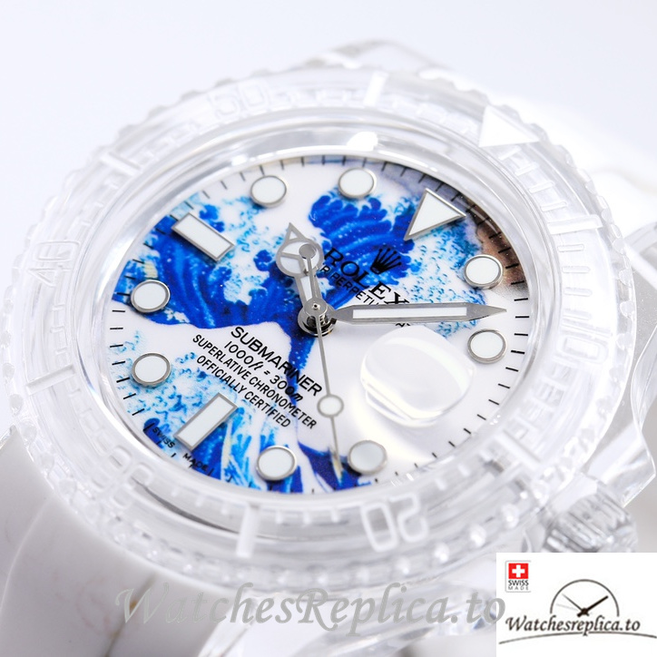 Swiss Rolex Submariner Replica Rubber strap 40MM PHANTOMLAB&ROLEX White and blue Dial - WatchesReplica.is
