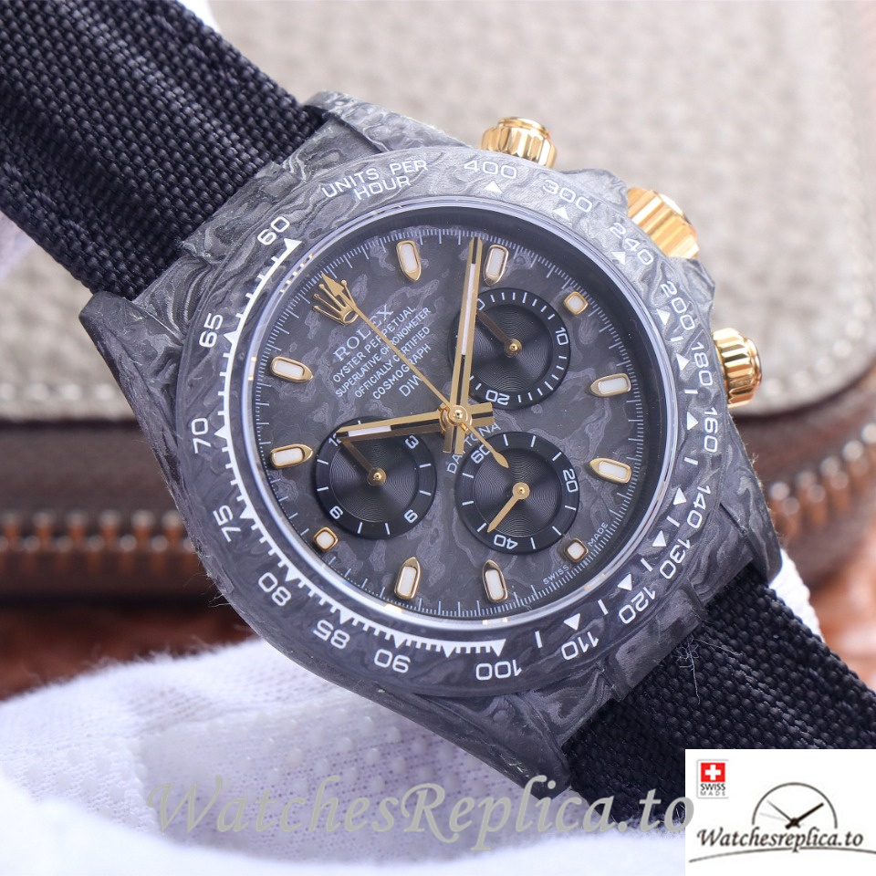 Swiss Rolex Daytona Replica Black Canvas strap 40MM Black Dial - WatchesReplica.is