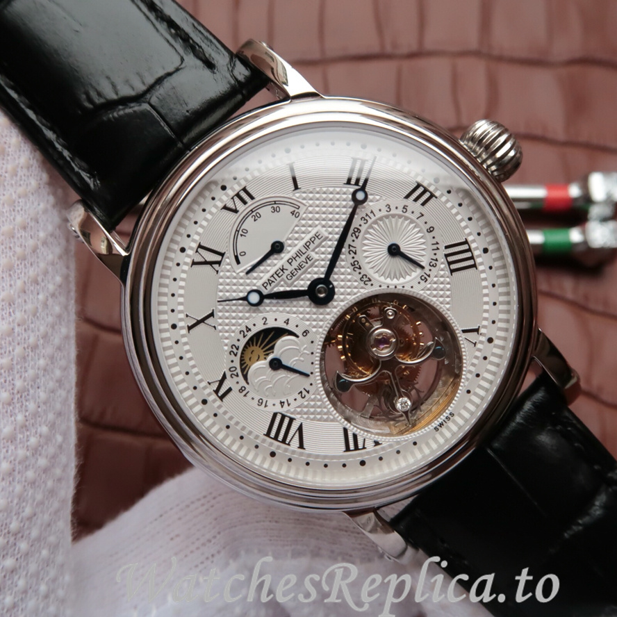 Patek Philippe Replica Complications Leather strap 42MM - WatchesReplica.is