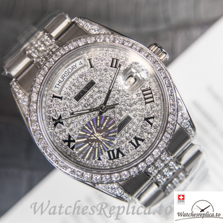 Swiss Rolex Day Date Replica Stainless steel strap 40MM - WatchesReplica.is