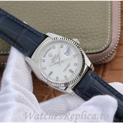 Swiss Rolex Day Date Replica 118135 Leather strap 36MM - WatchesReplica.is