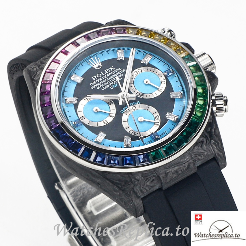 Swiss Rolex Daytona Replica Black Rubber strap 40MM Blue Dial - WatchesReplica.is