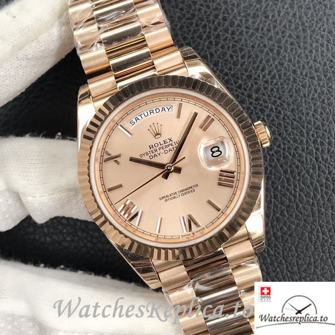 Swiss Rolex Day Date Replica 218399 Rose Gold strap 40MM - WatchesReplica.is