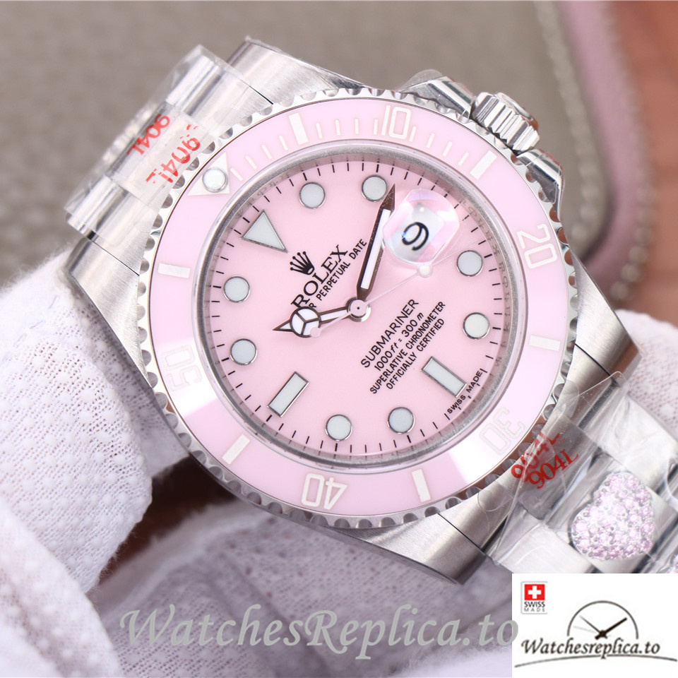 Swiss Rolex Submariner Replica Stainless steel strap 40MM Pink Dial - WatchesReplica.is