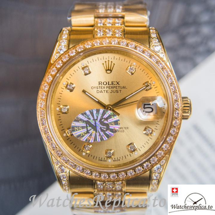 Swiss Rolex Datejust Replica Yellow Gold strap 40MM - WatchesReplica.is