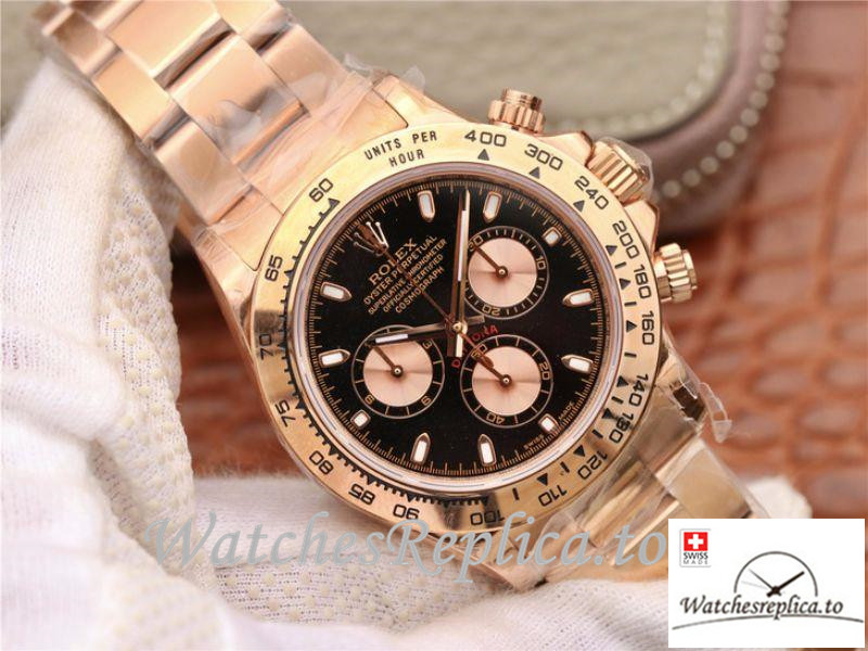 Swiss Rolex Daytona Cosmograph Replica 116508-001 Rose Gold Strap 40MM - WatchesReplica.is