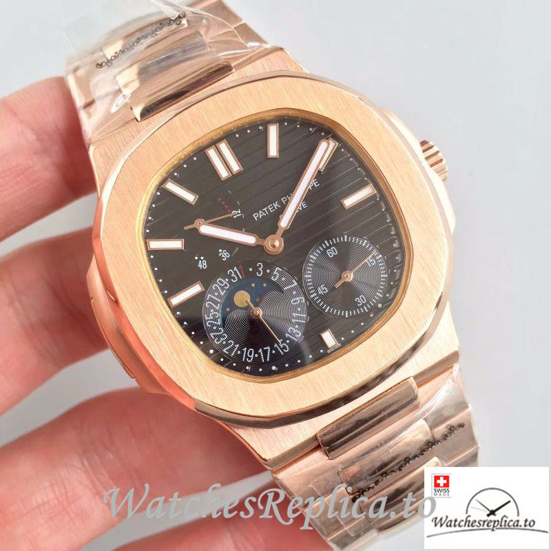 Swiss Patek Philippe Nautilus Moonphase Replica 5712R-001 Rose Gold Strap 40MM - WatchesReplica.is