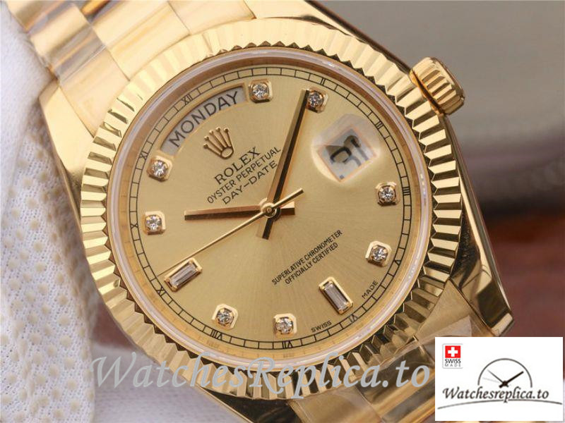Swiss Rolex Day Date II Replica 218238 Yellow Gold Strap 40MM - WatchesReplica.is