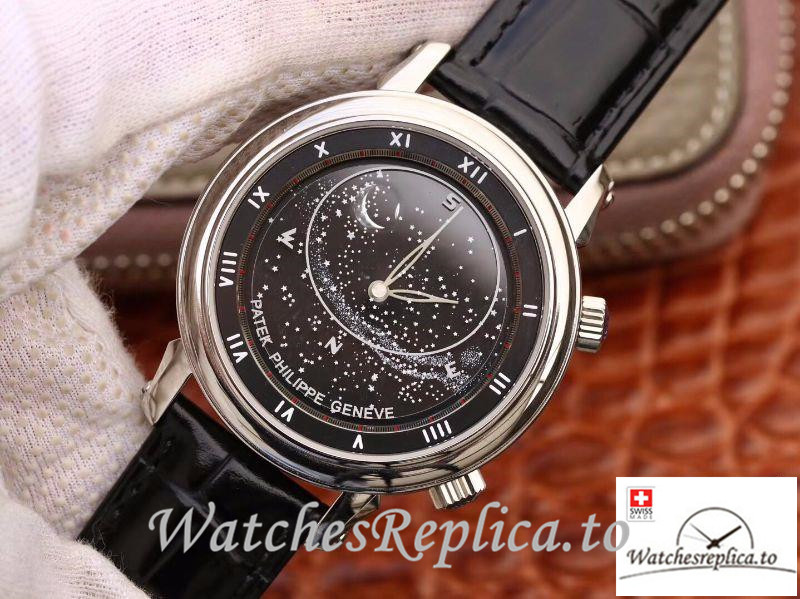Swiss Patek Philippe Grand Complications Sky Moon Celestial Replica 5102G Black Strap 43MM - WatchesReplica.is