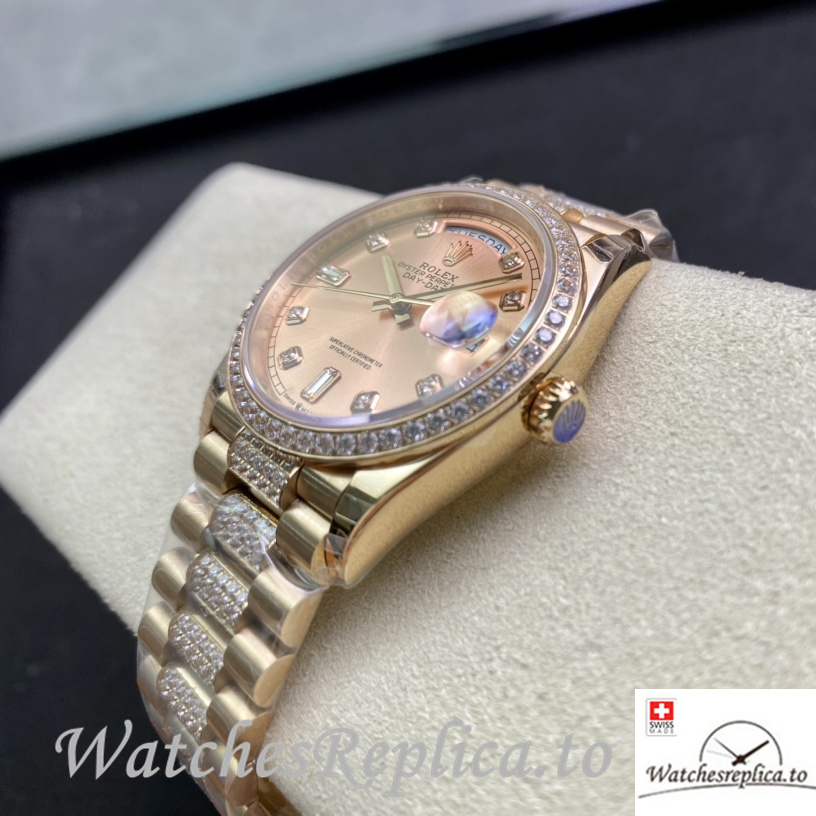 Swiss Rolex Datejust 128348 Replica Rose Gold strap 36MM - WatchesReplica.is
